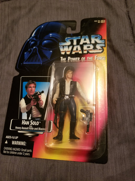 Star Wars Power Of The Force Han Solo Action Figure w/ Heavy Assault Rifle and Blaster Sealed On Orange Card New