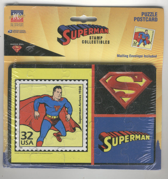 Superman Stamp Collectibles Puzzle Postcard Sealed on the Card