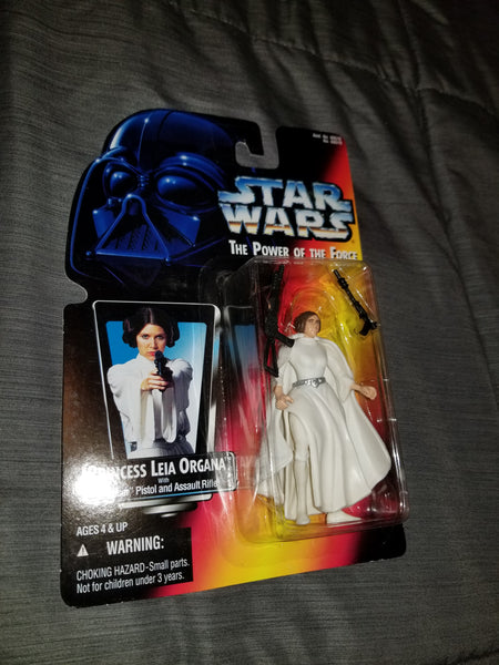 Star Wars Power Of The Force Princess Leia Organa with Laser Pistol and Assault Rifle Sealed on Orange Card New