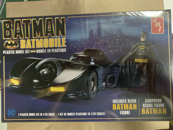 1989 Batman Batmobile AMT Plastic Model Kit with resin Batman figure, 1-25 scale, new, sealed