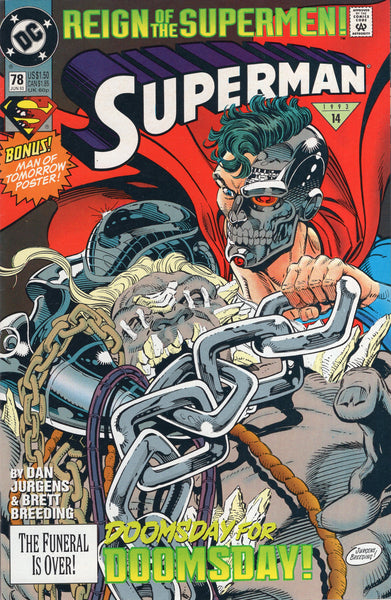 Superman #78 Reign Of The Supermen Standard Cover w/ Poster Insert VF