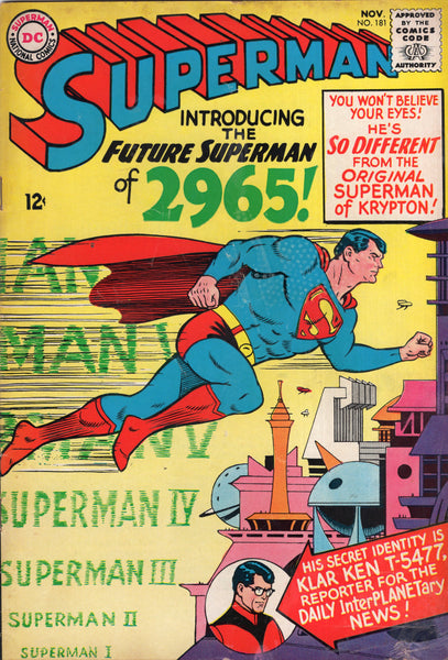 Superman #181 Future Superman Of 2065 Silver Age Classic VG+