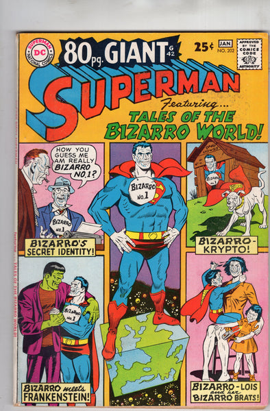 Superman #202 "Tales Of The Bizarro World!" 80 Page Giant G42 Silver Age Square Bound Beauty! FN