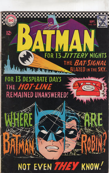 Batman #184 "Where Are Batman And Robin?" Silver Age Lower Grade GDVG