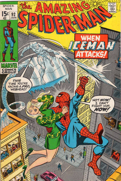 Amazing Spider-Man #92 When Iceman Attacks! VG+