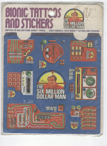 Six Million Dollar Man Vintage Bionic Tattoos and Stickers Set Kenner 1976 Sealed