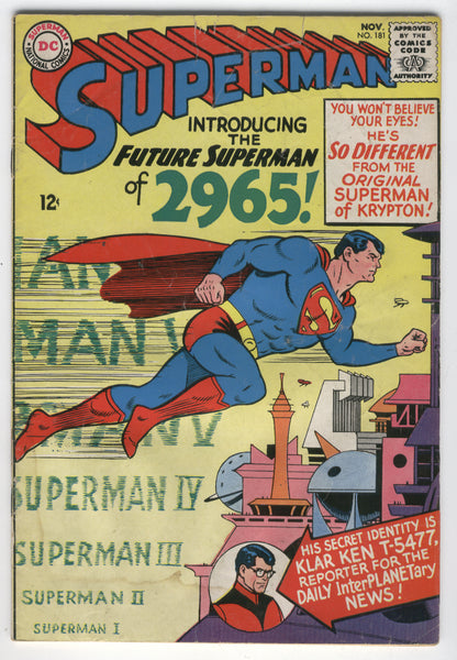 Superman #181 Future Superman of 2965! Silver Age GD