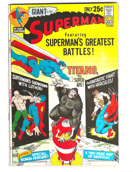 Superman #239 (DC Giant G-84) Greatest Battles! Bronze Age Beauty! FN